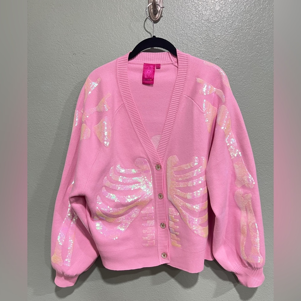 New QOS Pink Skeleton Cardigan